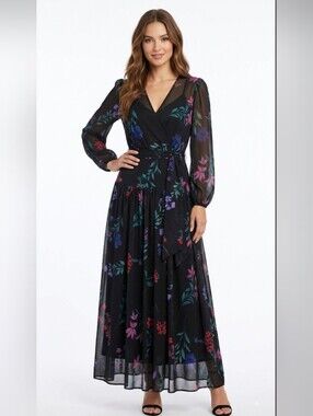 Calvin Klein Floral  Maxi Dress - Black with Multicolor Floral, Size 8.